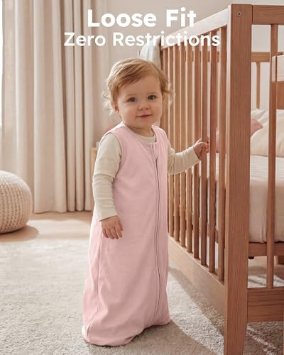 Baby Sleep Sack 6-12 Months 0.5 TOG, 100% Cotton Baby Wearable Blanket 2 Pack with 2-Way Zipper, Lightweight Sleep Bag for Boys ＆ Girls Newborn Infant Breathable Sleeing Sack Pink Tulip