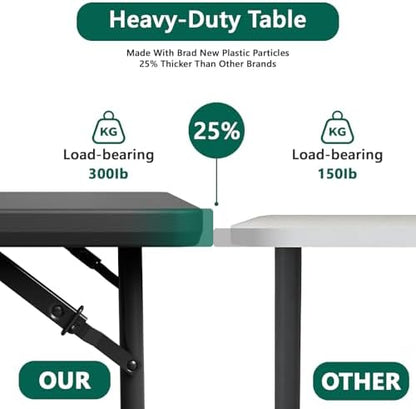Folding Table, 4FT Foldable Picnic Table with Adjustable Height, Heavy Duty Fold-in-Half Portable Table for Weddings, Camping, RV Travel, Parties, BBQs, and Indoor Use, Easy to Fold and Store