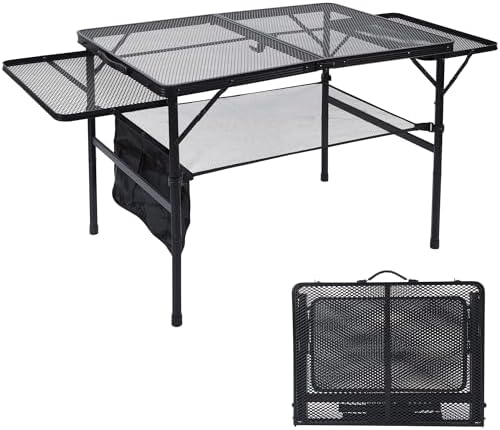 JOUYEK Folding Grill Table,3x2 FT Portable Camping Table with 2 Wing Panels