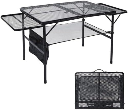 JOUYEK Folding Grill Table,3x2 FT Portable Camping Table with 2 Wing Panels