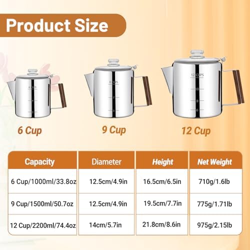 No Coating 9 Cup Percolator Coffee Pot 304 Stainless Steel