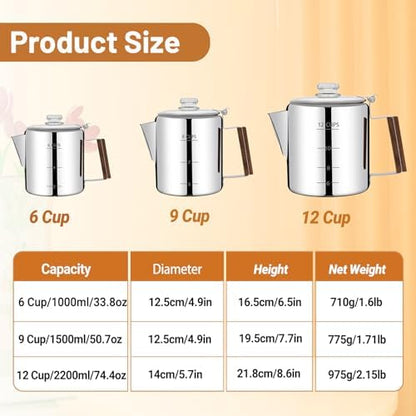 No Coating 9 Cup Percolator Coffee Pot 304 Stainless Steel
