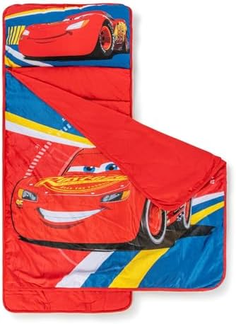 Jay Franco Kids Nap Mat with Embedded Pillow & Blanket – Soft 46"x20" Microfiber Sleeping Bag with Name Tag & Handle