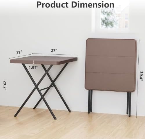 2 Pack Folding Table, Portable Coffee Table 27in Square Table for Small Spaces, Patio Card Table Foldable Picnic Table with 400 LBS Capacity for Indoor Outdoor Use, Brown