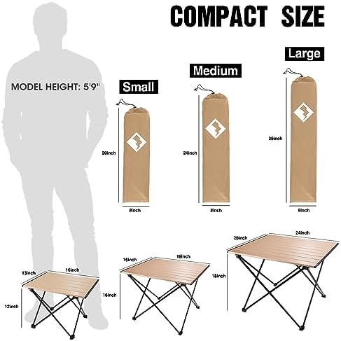 VILLEY Portable Camping Side Table, Ultralight Aluminum Folding Beach Table