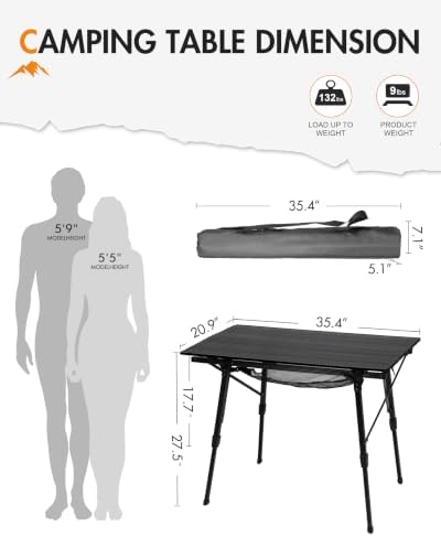 Portal Camping Table, Folding Aluminum Outdoor Table with Mesh Layer
