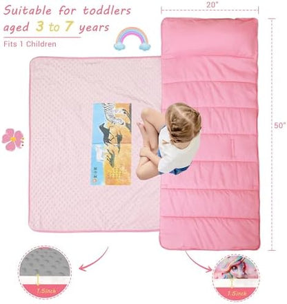 Lasoftan Toddler Nap Mat with Pillow and Blanket, Extra Large Rolled Napping Mats,Slumber Bags for Boys Girls,Kids Sleeping Bag for Daycare, Preschool Travel Camping