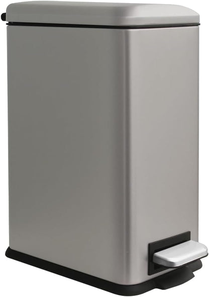 Bathroom Bin 10L, Small Kitchen Bins with Soft Close Lid,Slim Pedal Bin with Removable Inner Bucket,Small Bins for Bathroom,Kitchen,Bedroom,and Office,grey