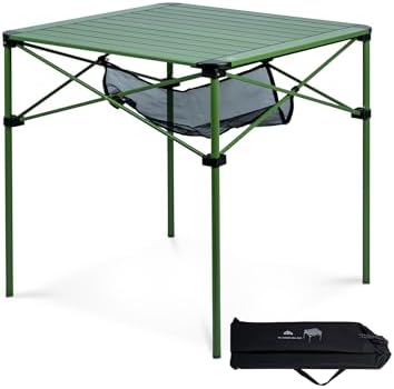iClimb Lightweight Stable Alu. Folding Square Table Roll Up Top (Green, L)