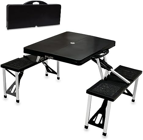 Picnic TIME Portable Folding Picnic Table with Seats for 4, Collapsible Aluminum Table with Benches & Umbrella Hole, Lightweight Foldable Table for Camping, Travel, Backyard, Tailgating