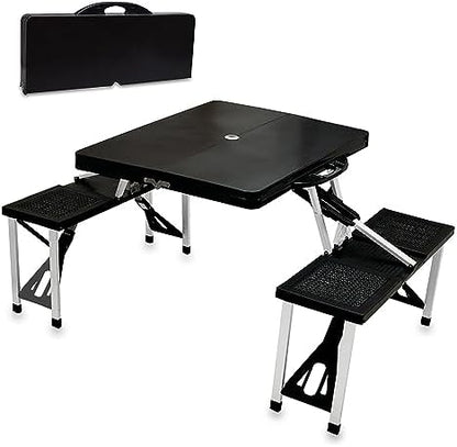 Picnic TIME Portable Folding Picnic Table with Seats for 4, Collapsible Aluminum Table with Benches & Umbrella Hole, Lightweight Foldable Table for Camping, Travel, Backyard, Tailgating