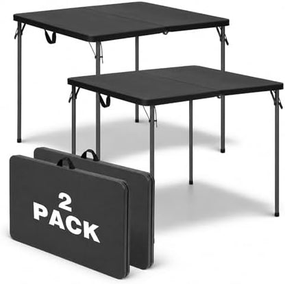 34" Square Folding Table for 4 Person, 330lbs Weight Capacity Foldable Table with HDPE Tabletop & Heavy-Duty Steel Legs, Large Portable Picnic Table for Indoor Outdoor Parties, Camping, Black, 2 Pack