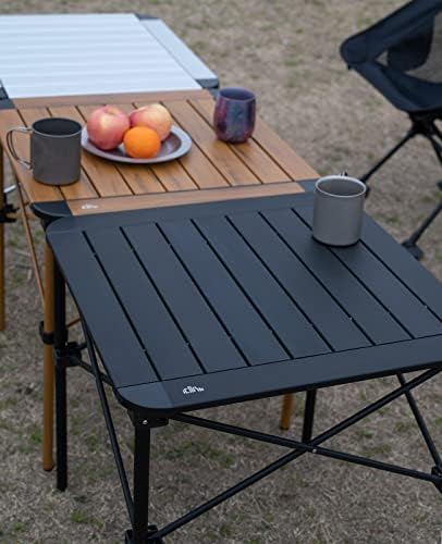 iClimb Lightweight Stable Alu. Folding Square Table Roll Up Top (Black, L)