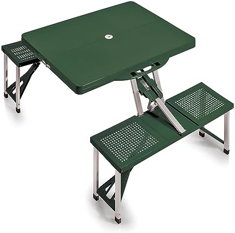 Picnic TIME Portable Folding Picnic Table with Seats for 4, Collapsible Aluminum Table with Benches & Umbrella Hole, Lightweight Foldable Table for Camping, Travel, Backyard, Tailgating