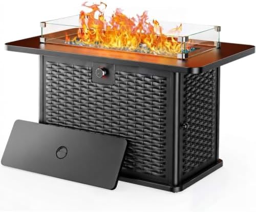 Ciays 43-Inch Rectangular Propane Fire Pit with 60,000 BTU Output, Outdoor Gas Fire Pit Table Premium for Outside Patio with 304 Stainless Steel H-Burner, Glass Stones, and Wind Guard