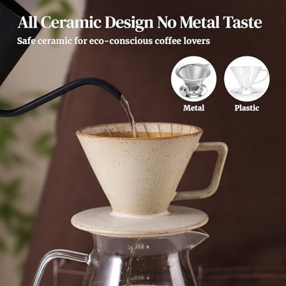 DOWAN Pour Over Coffee Maker, Non-Electric Pour Over Coffee Dripper, Manual Brew Maker, Single Cups Porcelain Slow Brewing Accessories for Gifts, Grey