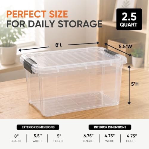 Superio 2.5 Quart Clear Plastic Storage Boxes with Lids, Stackable Organizer Containers, BPA-Free Storage Bins for Home, Office, School & Dorm, 5 Pack