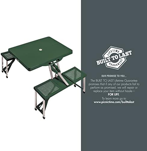 Picnic TIME Portable Folding Picnic Table with Seats for 4, Collapsible Aluminum Table with Benches & Umbrella Hole, Lightweight Foldable Table for Camping, Travel, Backyard, Tailgating
