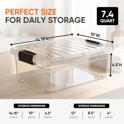 Superio 7.4 Quart Clear Plastic Storage Bin with Lid, Stackable Organizer Box, BPA-Free Storage Container for Home, Garage, School & Office, 5 Pack
