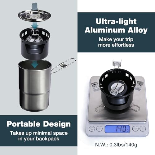 REDCAMP 2 In 1 Mini Alcohol Stove Camping for Backpacking, Matte Black