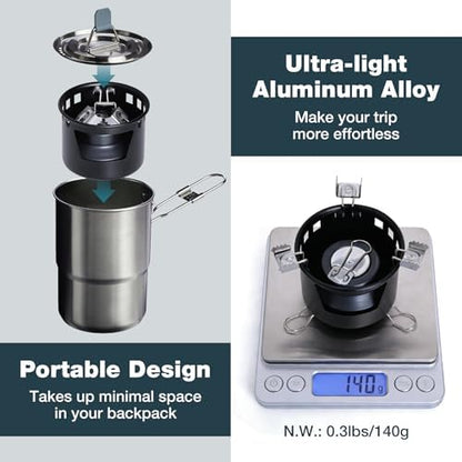 REDCAMP 2 In 1 Mini Alcohol Stove Camping for Backpacking, Matte Black