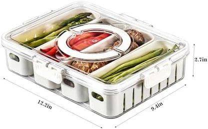 2Pack Divided Veggie Tray with Lid and Handle 4 Compartment Serving Tray with Dividers Portable Travel Snack Storage Containers Stackable Snackle Box Charcuterie Container for Fruit,Vegetable,Salad