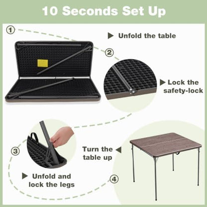 34" Square Folding Table for 4 Person, 330lbs Weight Capacity Foldable Table with HDPE Tabletop & Heavy-Duty Steel Legs, Portable Picnic Table for Indoor Outdoor Parties, Camping, Coffee Woodgrain
