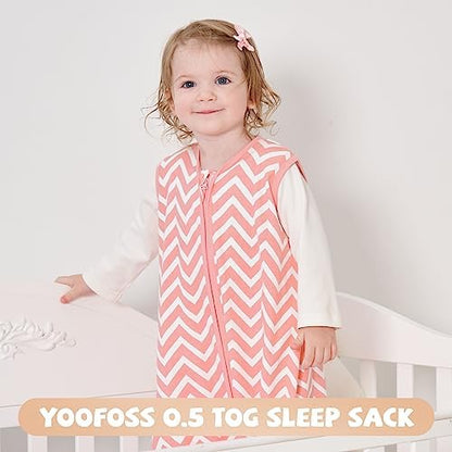 Yoofoss Baby Sleep Sack 6-12 Month 0.5TOG 100% Organic Cotton 2-Way Zipper
