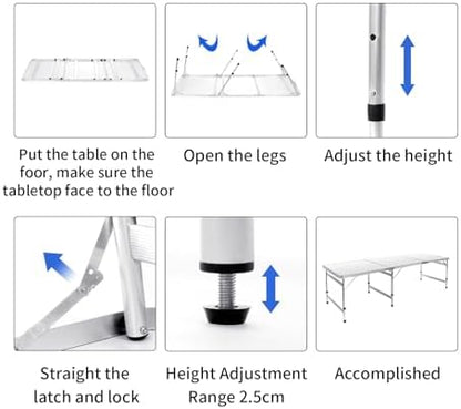 Moosinily Camping Table 6FT Folding Table Large 3 Adjustable Height Portable Picnic Table Camp Aluminum Outdoor Picnic BBQ White