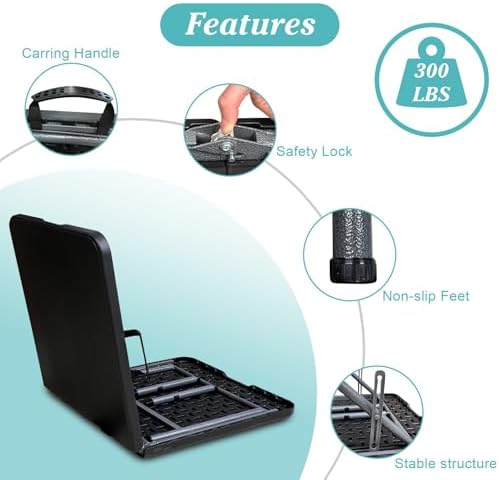 Gocamptoo Folding Table,4ft Indoor Outdoor Heavy Duty Portable Folding Square Plastic Dining Table w/Handle (Balck)