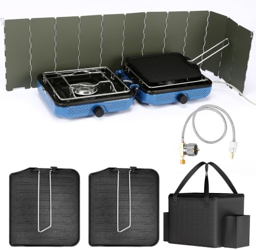 Uniflasy 2-Burner Camping Stove Kit with Carry Bag & Wind Guards