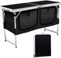 VINGLI 4 Ft Folding Table, Aluminum Camping Table, Picnic Table with Storage, Adjustable Height for Outdoor Beach BBQ Backyards Travel Party (Black)