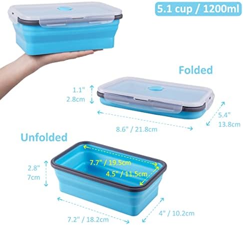 Collapsible Food Storage Containers with Airtight Lid & Air Vent, 40.5 oz, Kitchen Stacking Silicone Collapsible Meal Prep Container Set for Leftover, Microwave Freezer Dishwasher Safe, Blue, Set of 4