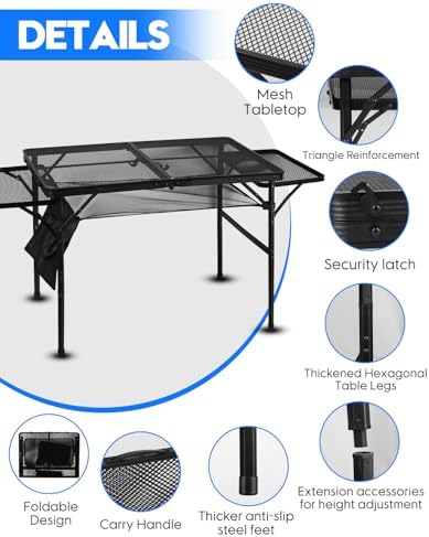 MSDADA Folding Grill Table, Height Adjustable Aluminum Outdoor Table