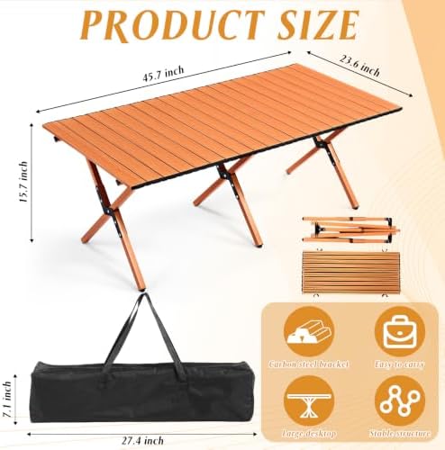 Suzile 1 Pack 4FT Folding Camping Table, Roll Up Portable Camp Table with Carry Bag, Low Collapsible Lightweight Aluminum Outdoor for Camping, Picnic, Beach, Patio, Kitchen (Nut Brown)