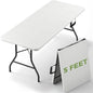 Folding Table, 5 FT Foldable Plastic Table with Carrying Handle, Heavy Duty Portable Fold-in-Half Utility Table for Party, Camping, Banquet, Craft, Wedding, Indoor & Outdoor Use