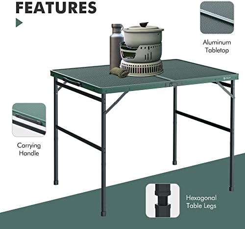 VILLEY 3ft Folding Camping Table, Aluminum Grill Table with Adjustable Legs