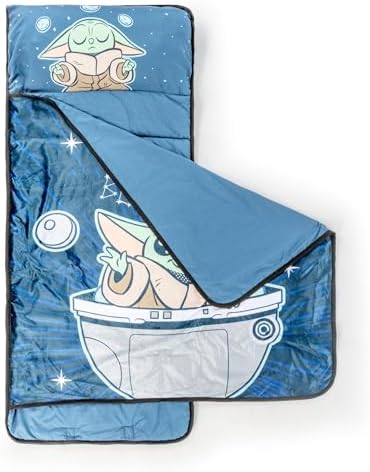 Jay Franco Kids Nap Mat with Embedded Pillow & Blanket – Soft 46"x20" Microfiber Sleeping Bag with Name Tag & Handle