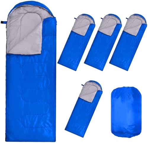 Macarrie 6 Pack Bulk Sleeping Bags for Homeless Donation, 0 Degree Waterproof Sleeping Bags with Compression Sack for Adults Winter Cold Weather Care Camping Hiking Emergency