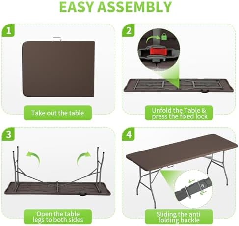 BestOffice | 6FT Folding Table | Brown | Portable Plastic Table