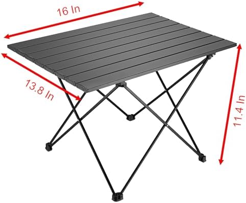 Folding Camping Table, 16 Inch x 13.8 Inch x 11.4 Inch Black Carbon Steel Foldable Table with Storage Bag for Home and Outdoors (S)