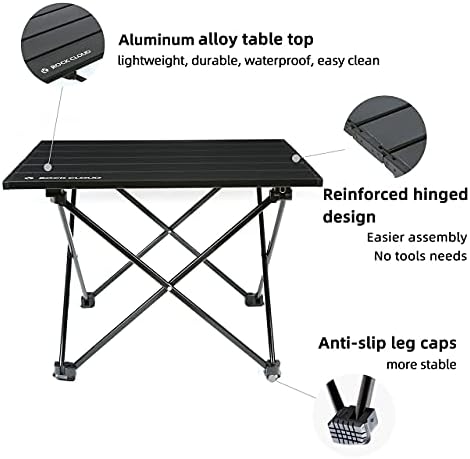 ROCK CLOUD Portable Camping Table Ultralight Aluminum Folding Beach Table Camp for Camping Hiking Backpacking Outdoor Picnic, Black