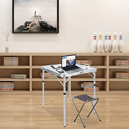 RedSwing Small Square Folding Table 2 Feet Adjustable Height, Lightweight and Portable Aluminum Camping Table for Outdoor Indoor Picnic, 24 in x 24 in x 27 in