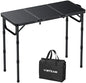 VINTEAM Tri-Folding Camping Table with 3 Adjustable Heights, Lightweight Portable Outdoor Picnic BBQ Table, Black Aluminum Folding Grill Table for Camping, RV, Beach, Fishing & Backyard