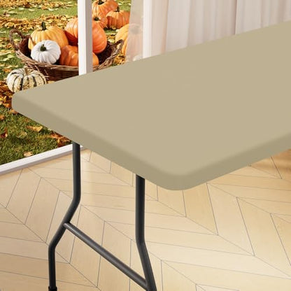 homing Rectangle Table Cloth Cover 4 Foot Taupe Elastic Fitted Tablecloth