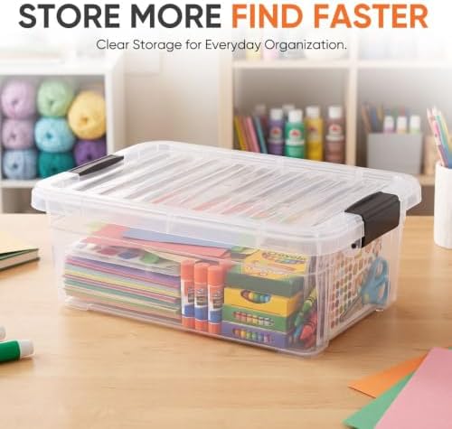 Superio 7.4 Quart Clear Plastic Storage Bin with Lid, Stackable Organizer Box, BPA-Free Storage Container for Home, Garage, School & Office, 12 Pack