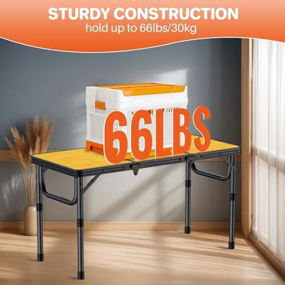 FUNYKICH 3ft Folding Camping Table, 3 Height Adjustable Max 27.5'', Yellow