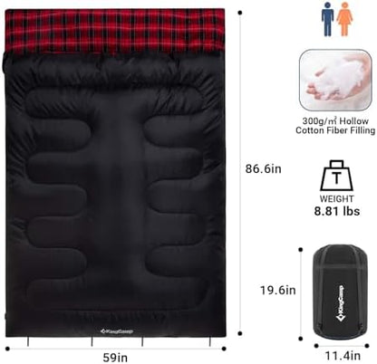 KingCamp Double Sleeping Bag for Adults, Queen Size 2 Person Sleeping Bag