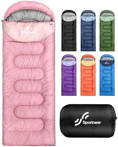 Sportneer Sleeping Bag, 3 Seasons Warm Cold Weather Sleeping Bags for Adults Kids Boys Girls with Compression Sack- Lightweight Camping Essentials Gear Accessories, Backpacking, Hiking