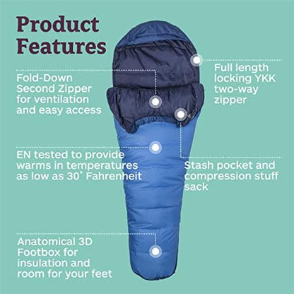 Marmot Men's Trestles 15° Sleeping Bag | Insulated, Water-Resistant, Left-Zip, Cobalt Blue/Blue Night, Long